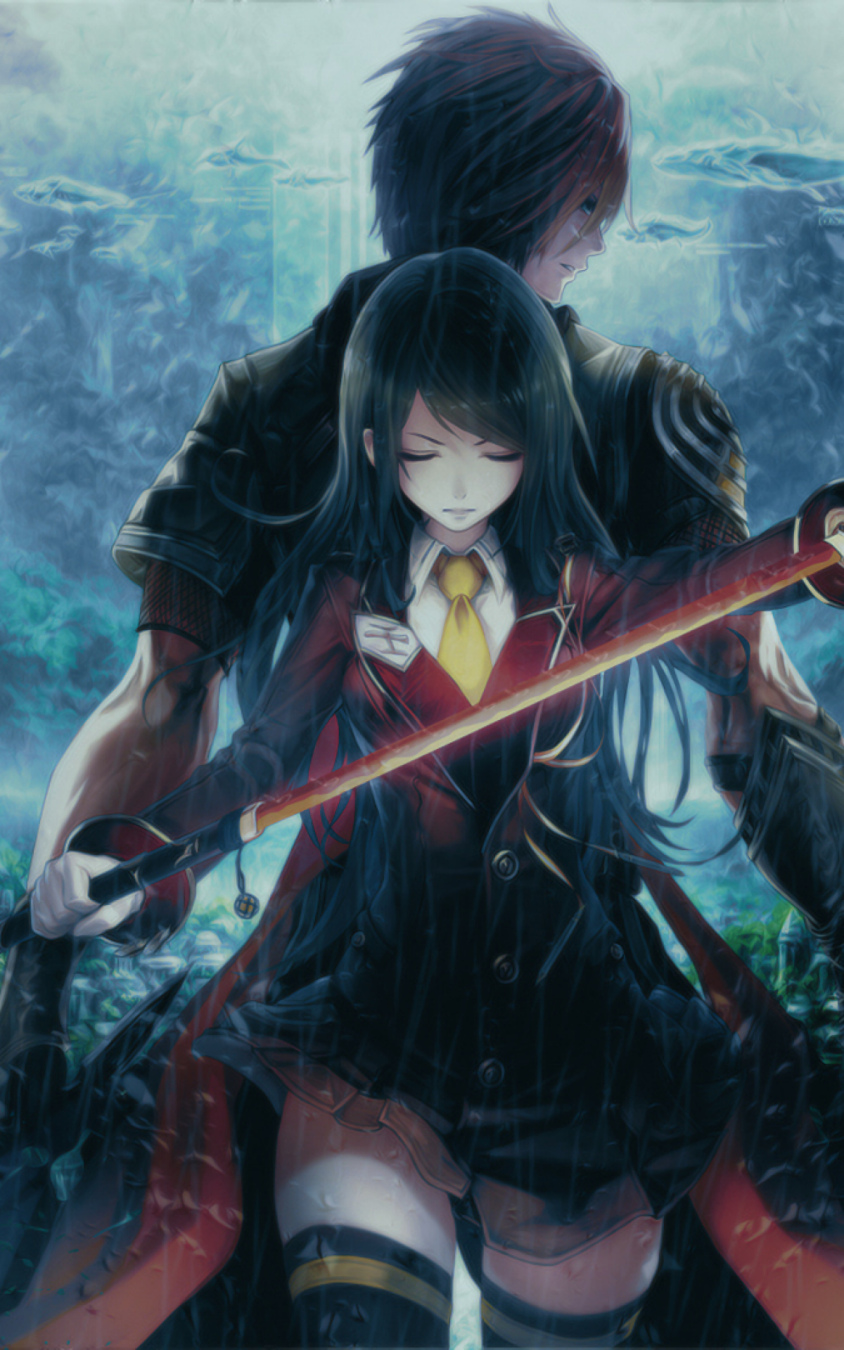 Download 1200x1920 Anime Girl, Boy, Couple, Fighter, Katana