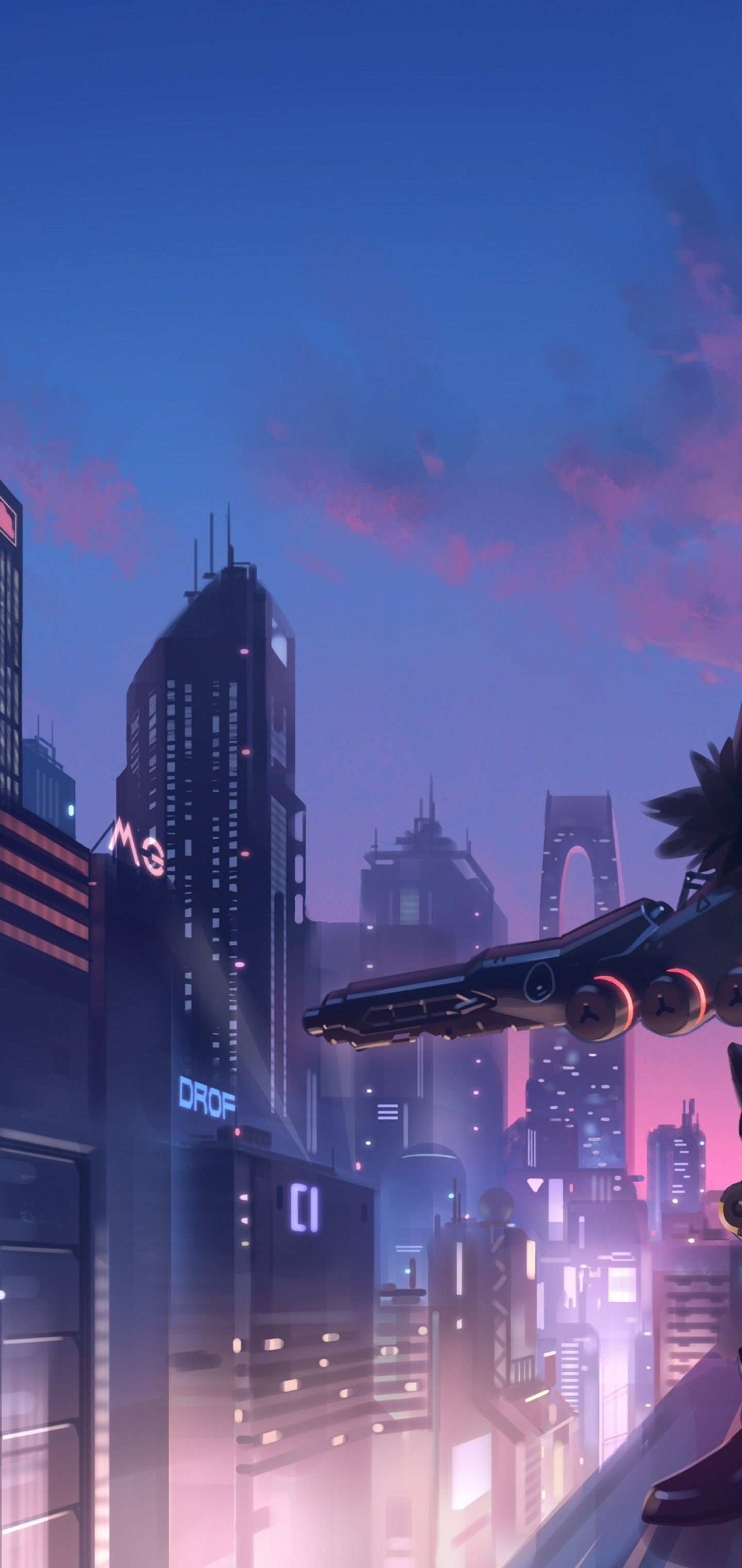 Download 1440x3040 Futuristic Anime City, Cyberpunk, Anime Girl
