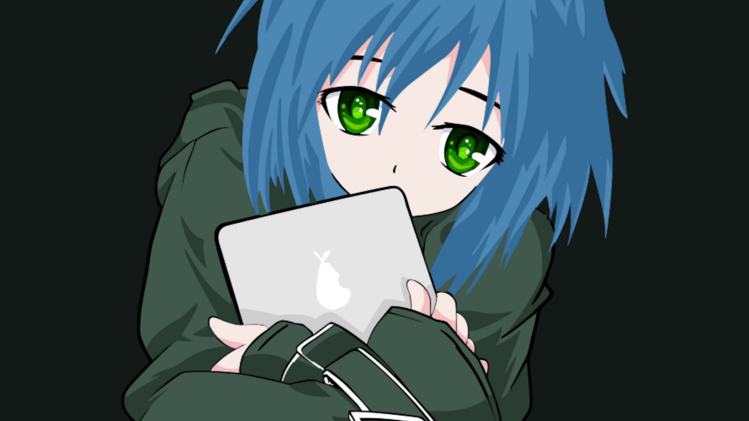 Download wallpaper 2560x1440 girl, anime, tablet, teenager