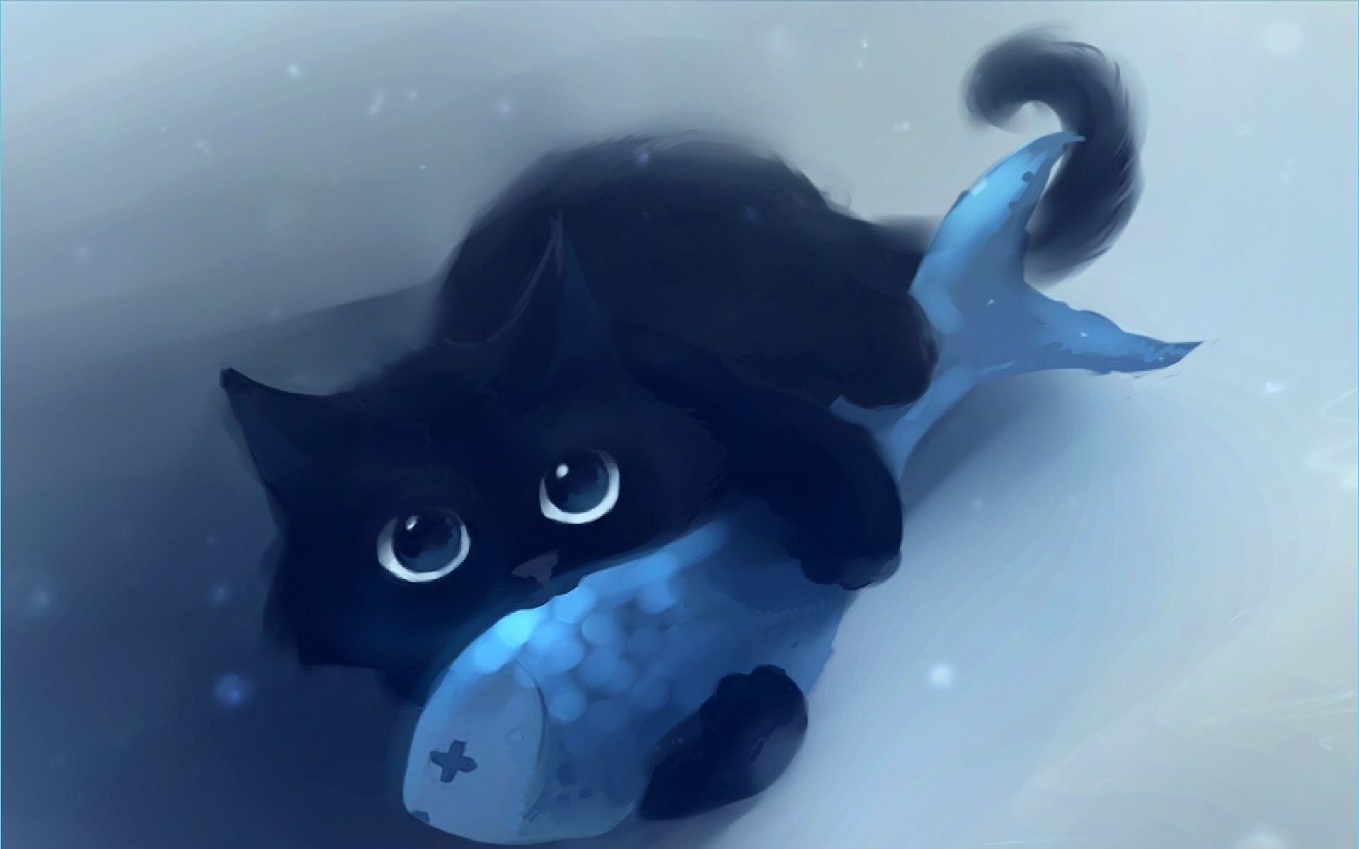 Black Cat & Blue Fish desktop PC and Mac wallpaper