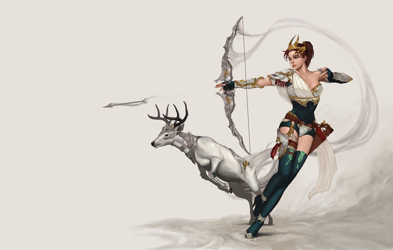 Wallpaper girl, the game, deer, Archer, art, hunting, hunter