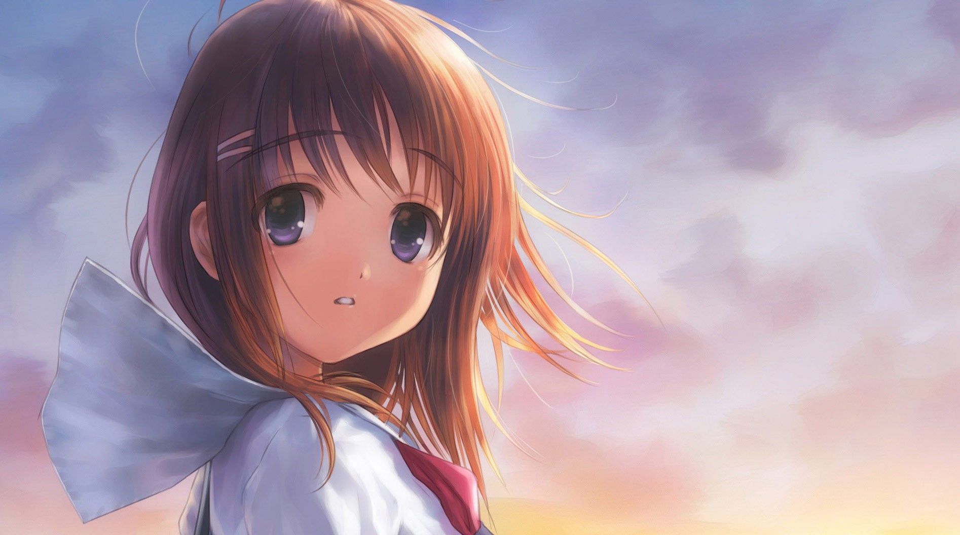 8K Anime School Girl Night Moon Lake Scenery Wallpaper #2800g