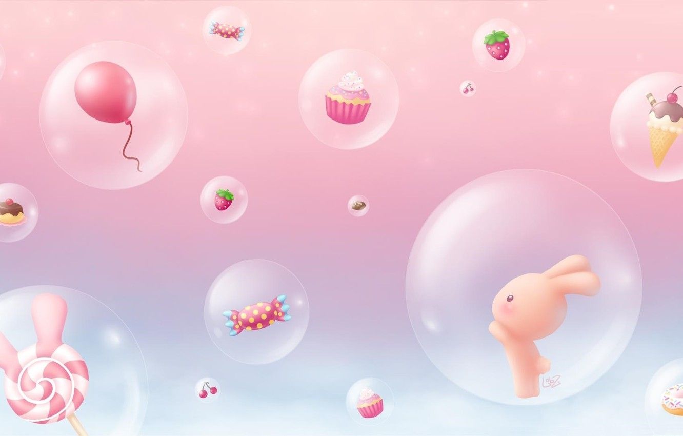 Wallpaper background, anime, art, sweets, Bunny, children's, candy image for desktop, section кодомо