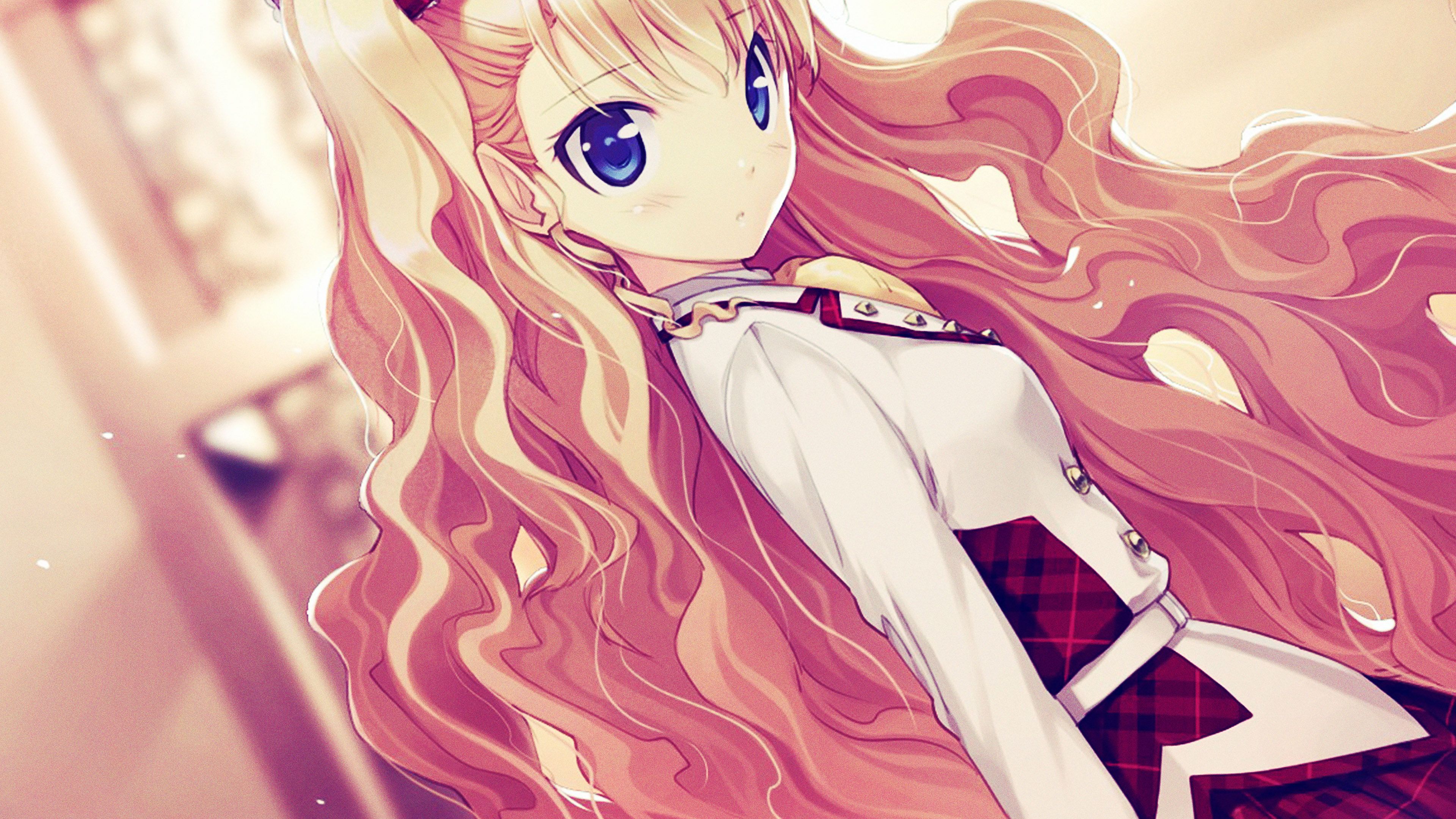 Anime Girl Blonde Blue Illust Art Wallpaper