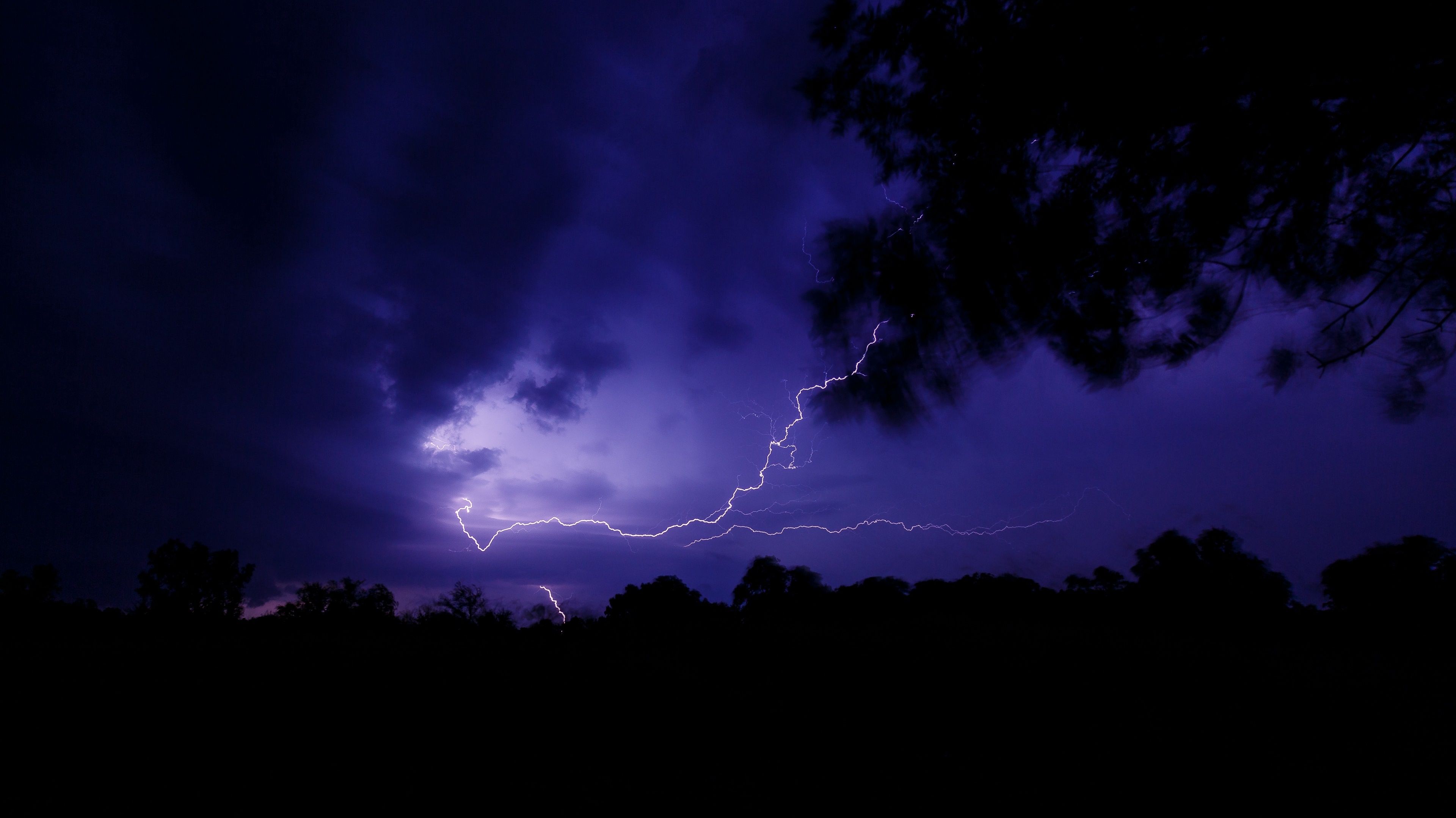 Lightning Storm on Purple Night 4k Ultra HD Wallpaper. Background