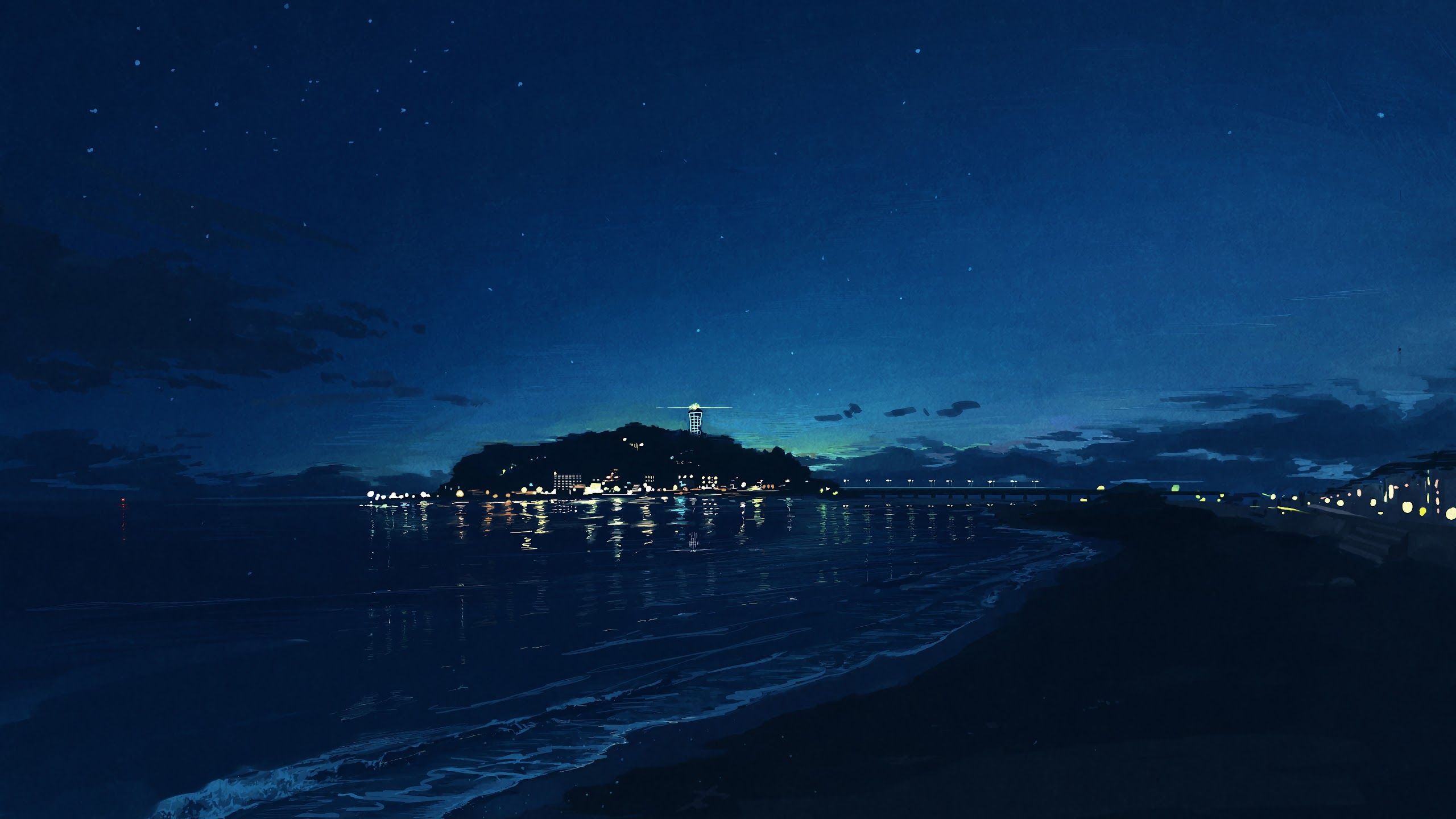 Night Beach Sky Anime 4K Wallpaper