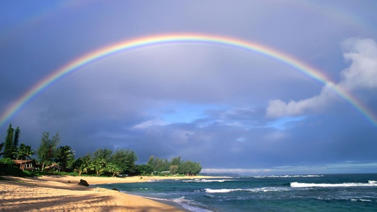 Nice View of Rainbow in Beach wallpaperx1080