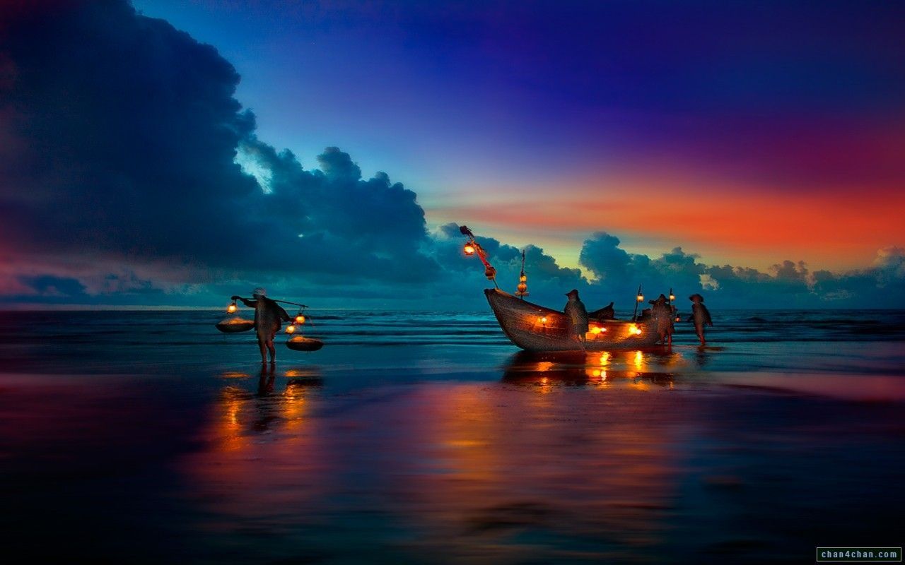Beach Sunset Boat HD Wallpaper