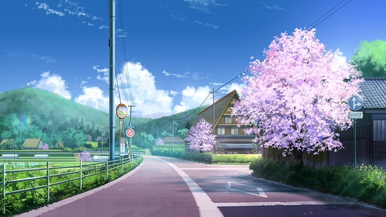 road, Clouds, Cherry Blossom, Landscape Wallpaper HD / Desktop