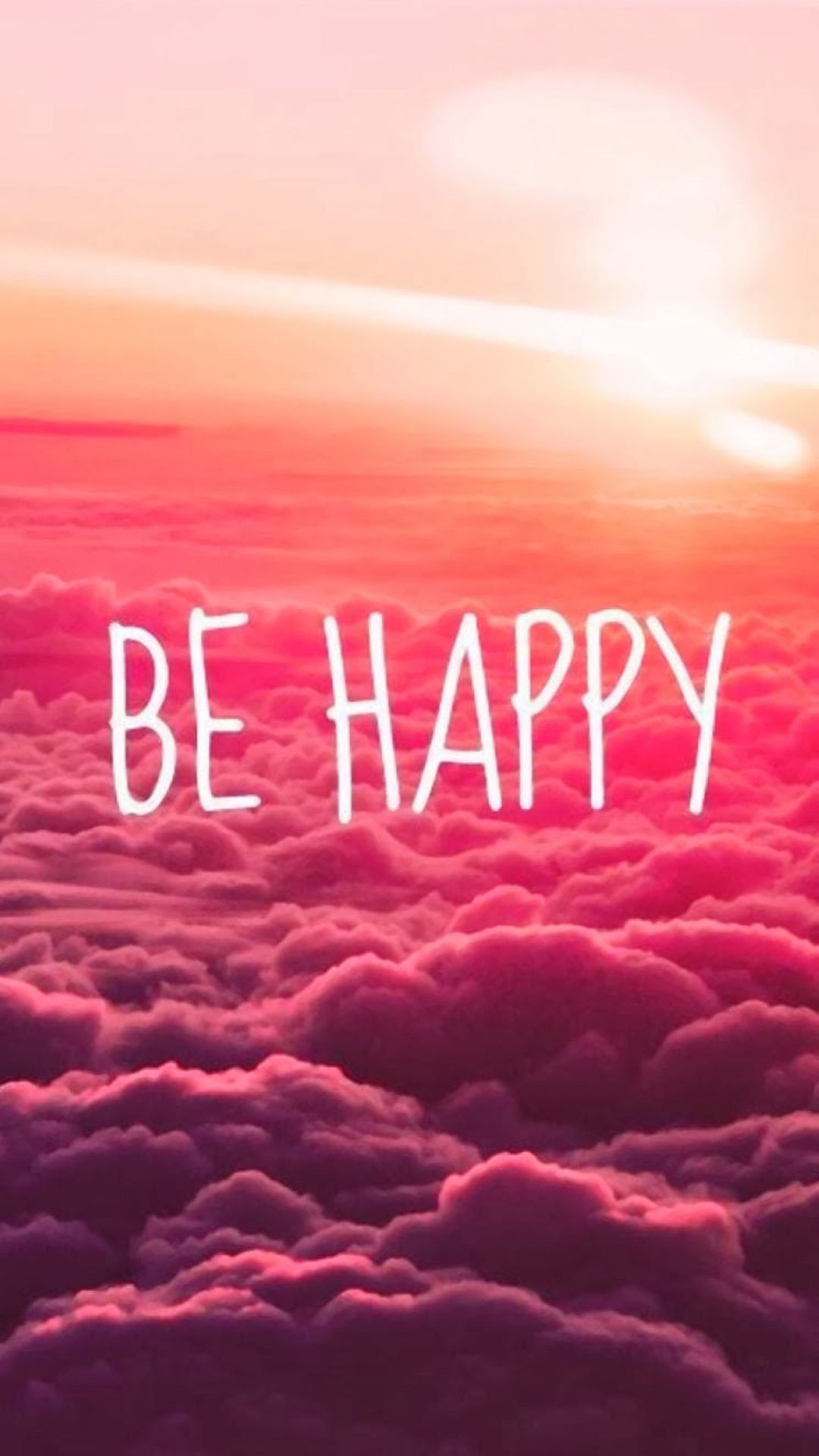 Be Happy Puffy Clouds iPhone 8 Wallpaper Free Download