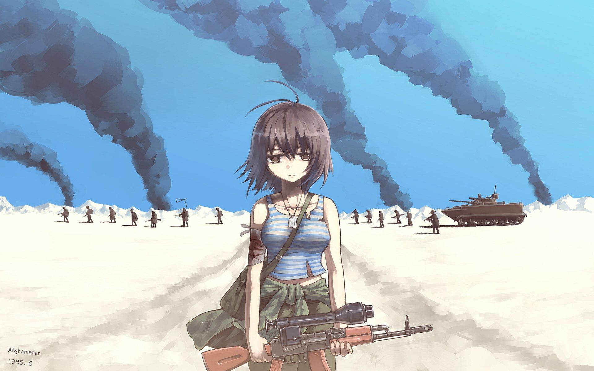 Wallpaper Sad girl, army, war, anime 1920x1200 HD Picture, Image