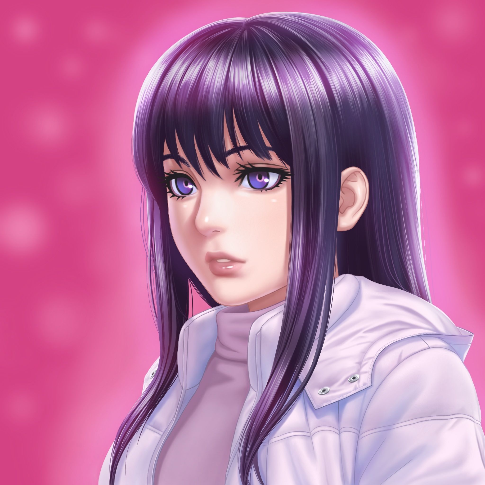 Download 2048x2048 Anime Girl, Purple Hair, Semi Realistic