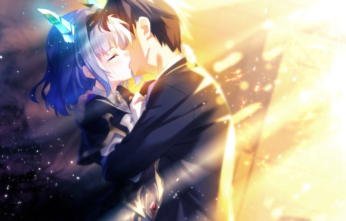 Photo Wallpaper Girl, Kiss, Tears, Guy, Games, Anime