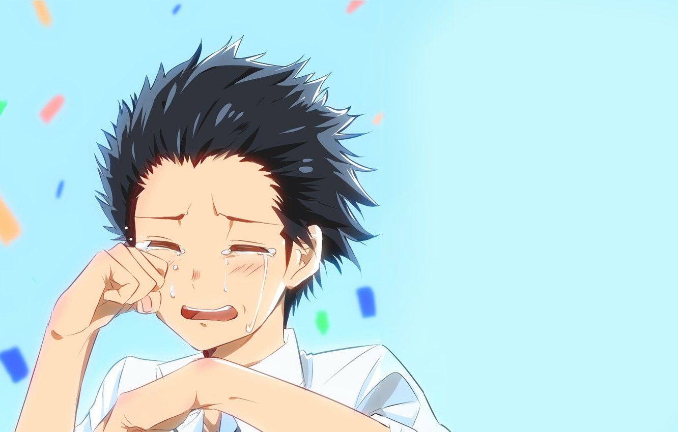 Wallpaper guy, blue background, crying, You no Katachi, Form voice