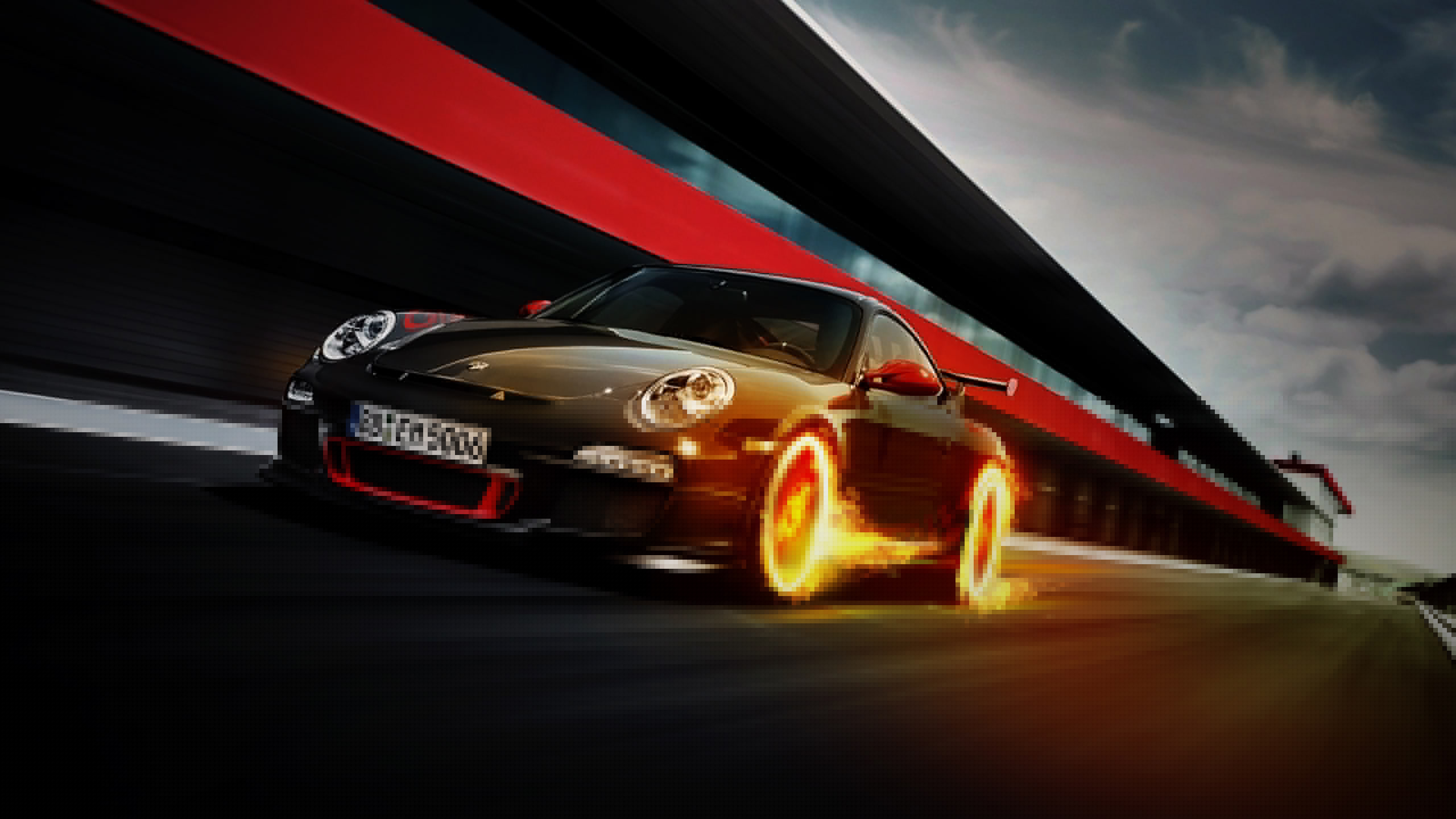 Desktop Wallpaper Porsche 911 Gt3 Rs, Black, Wheel On Fire, HD