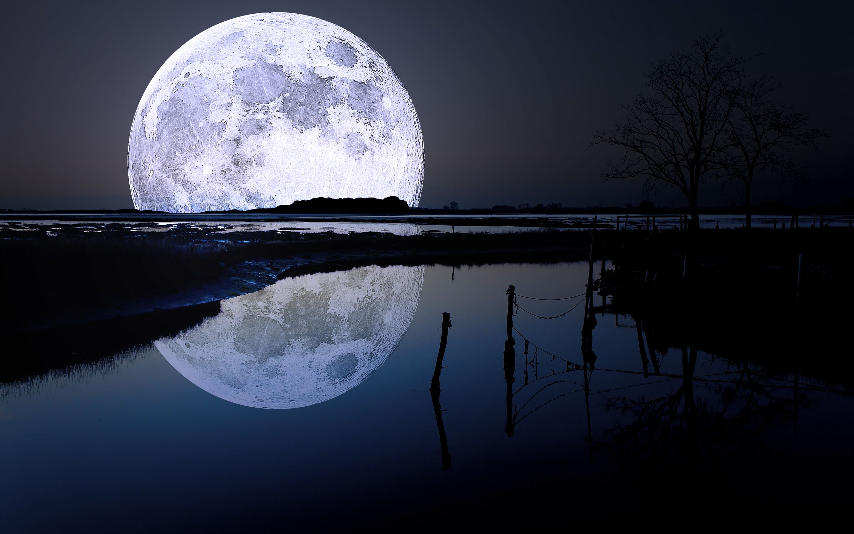 Super Moon Reflection In Lake Wallpaper HD [2880x1800]