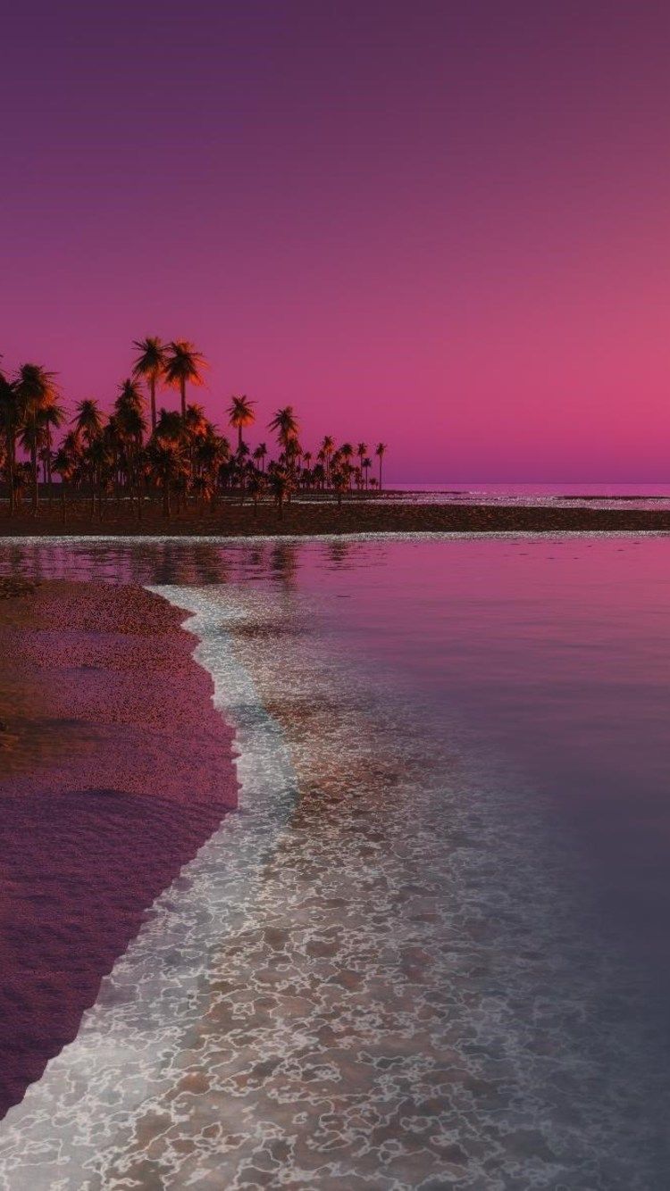 Digital Coastal Beach Sunset Wallpaper iPhone X