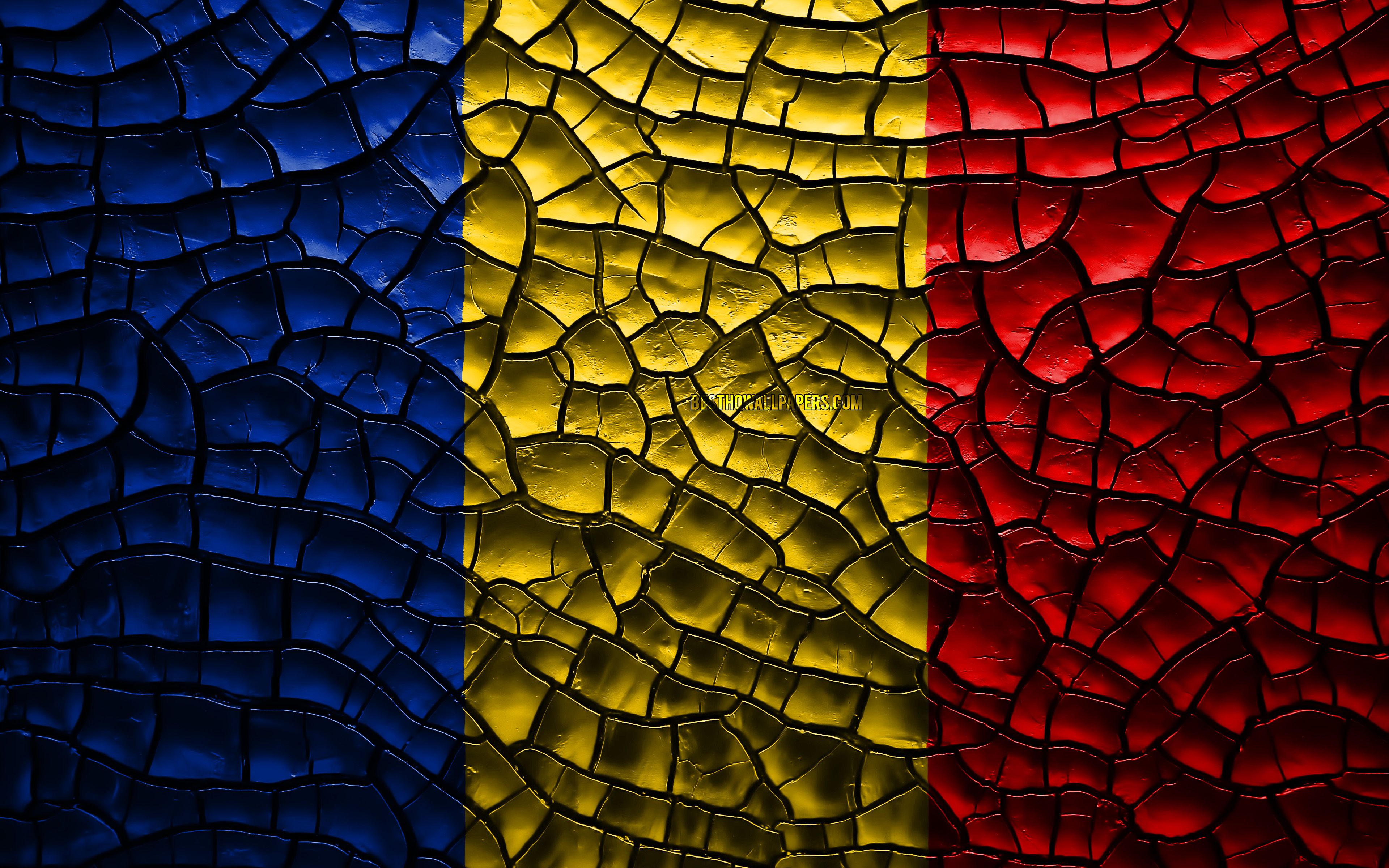 Download wallpaper Flag of Romania, 4k, cracked soil, Europe, Romanian flag, 3D art, Romania, European countries, national symbols, Romania 3D flag for desktop with resolution 3840x2400. High Quality HD picture wallpaper