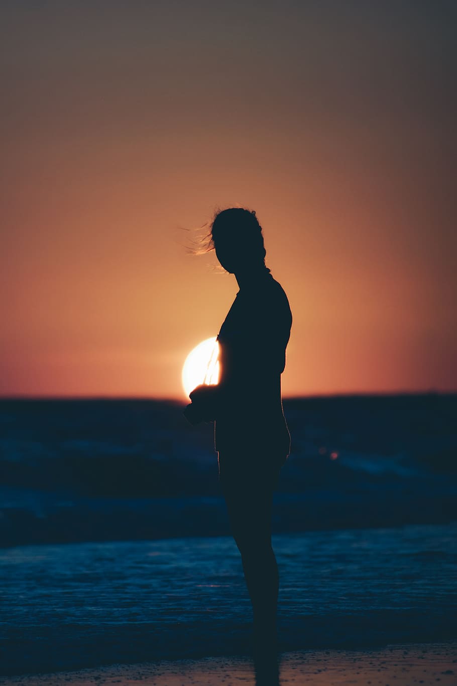 silhouette photo, female, person, sun, sunset, sunrise, silver
