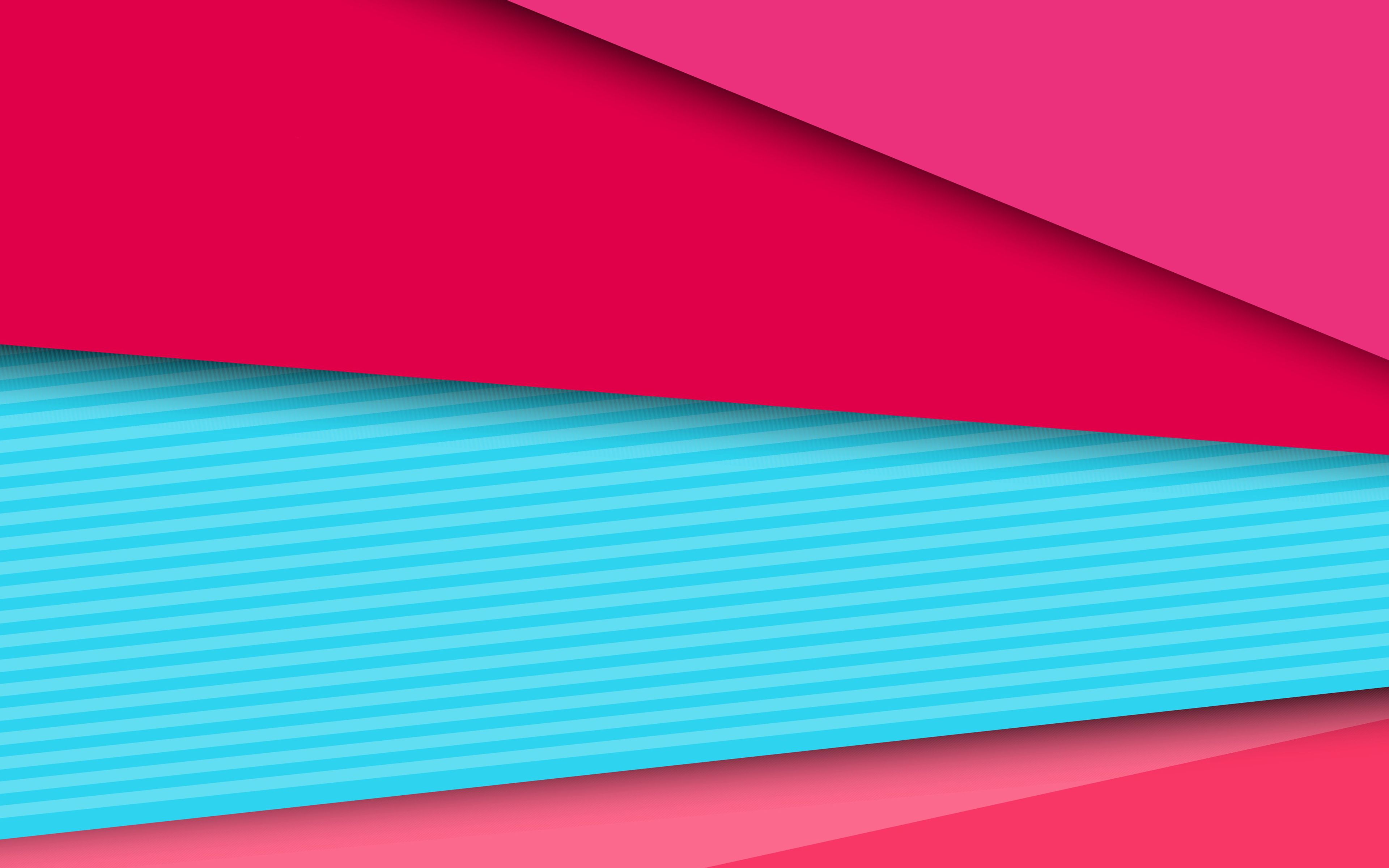 Download wallpaper 4k, material design, pink and blue, creative, geometric shapes, lines, lollipop, geometry, strips, colorful background, abstract art for desktop with resolution 3840x2400. High Quality HD picture wallpaper