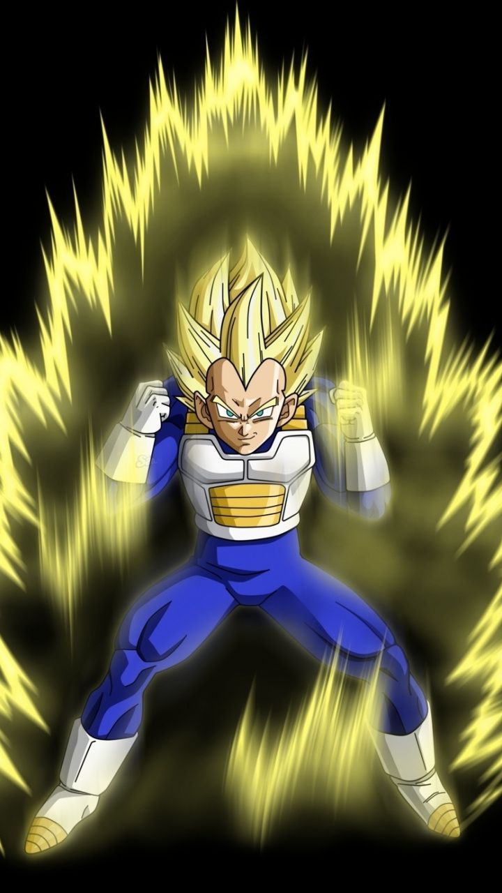 Vegeta, yellow power, anime, dragon ball super, minimal, 720x1280