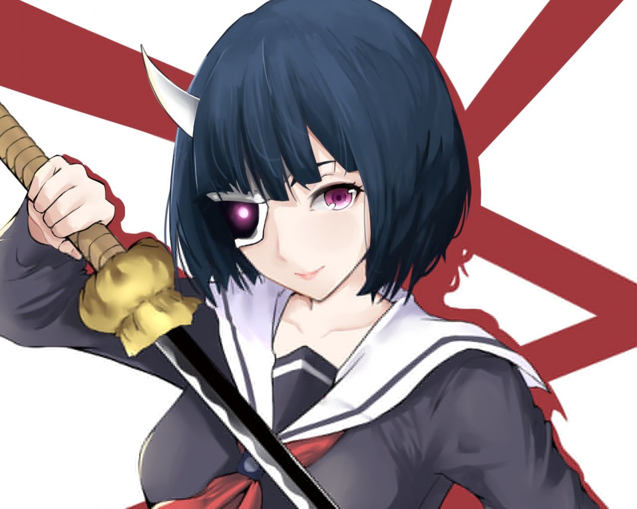 Desktop Wallpaper Sword, Katana, Onigawara Rin, Busou Shoujo Machiavellianism, Anime Girl, HD Image, Picture, Background, Use5wi