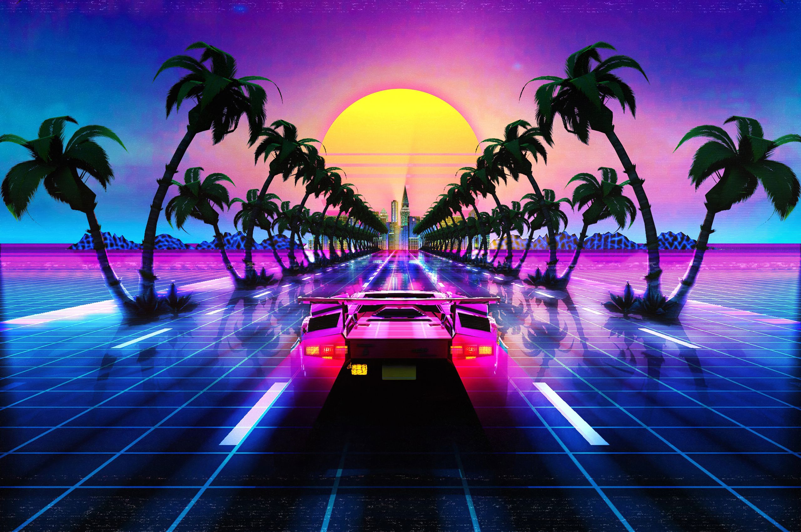 Retrowave Tree Sunset Wallpapers Wallpaper Cave