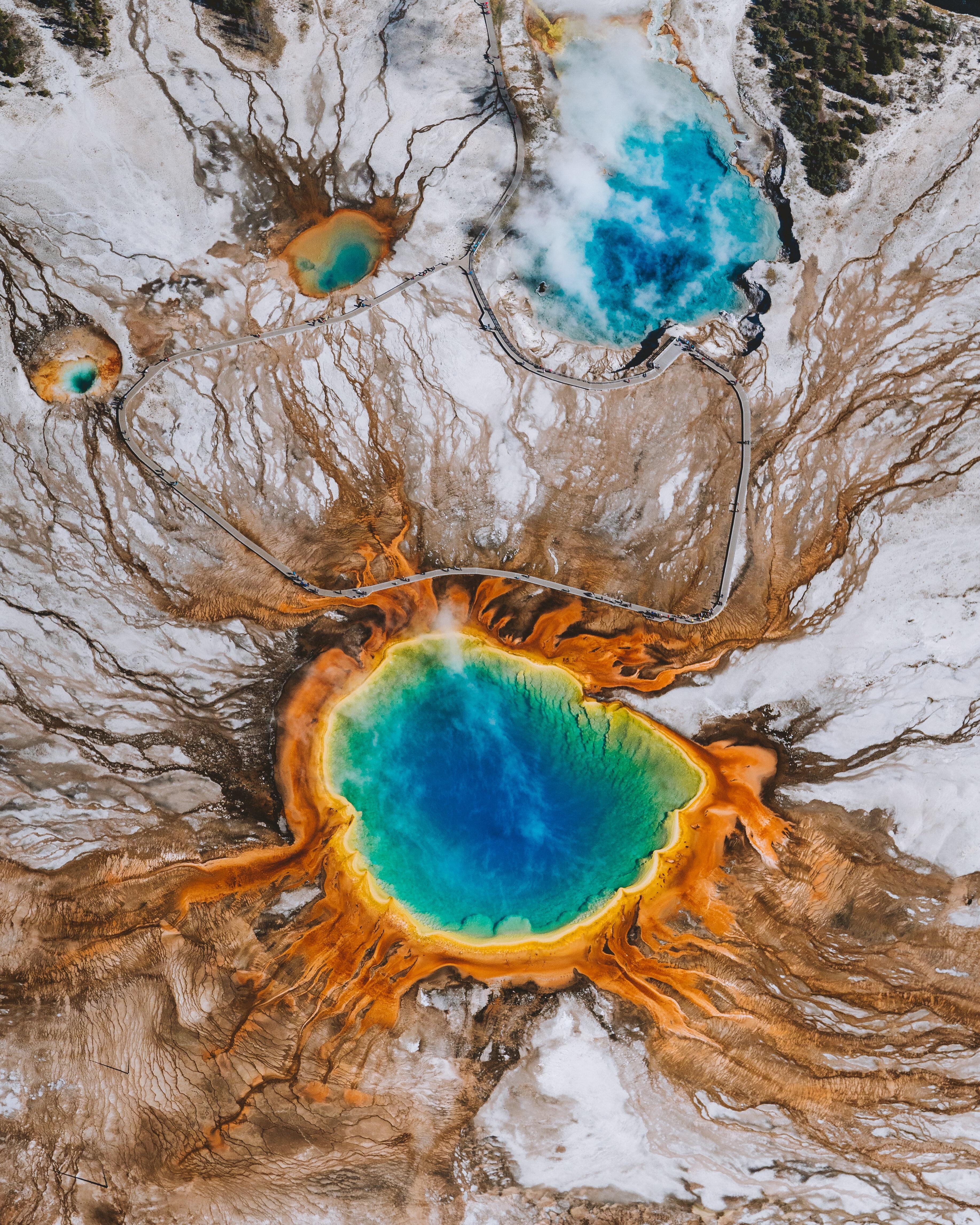 Aerial image of the Grand Prismatic Spring in Yellowstone National