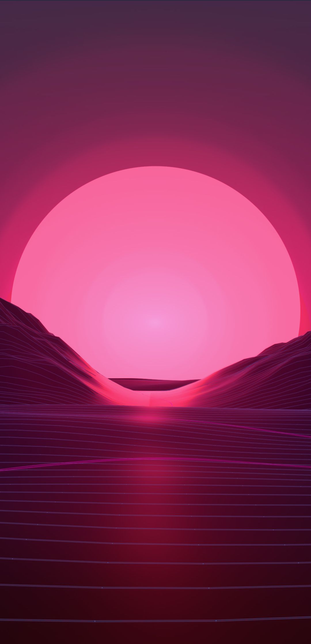 Sun In Retro Wave Mountains 1080x2232 Resolution