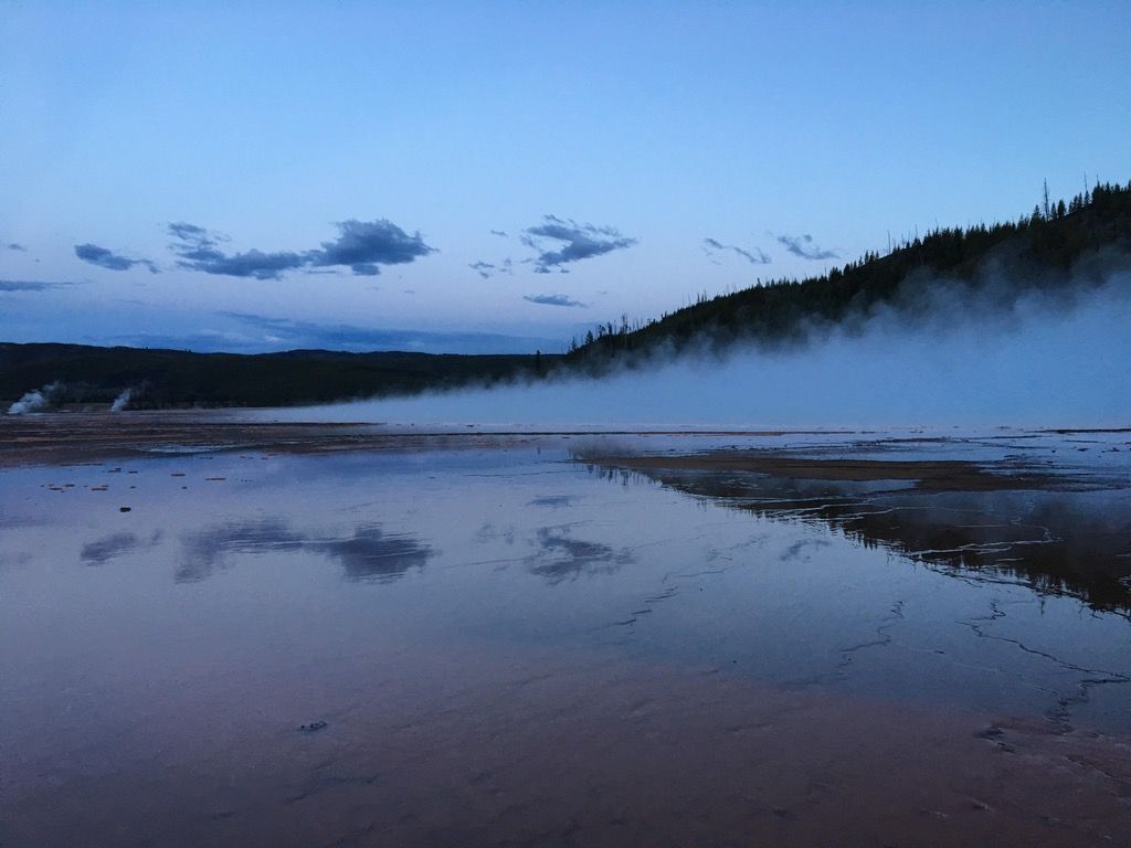 Grand Prismatic Spring at sunset. Yellowstone National Park