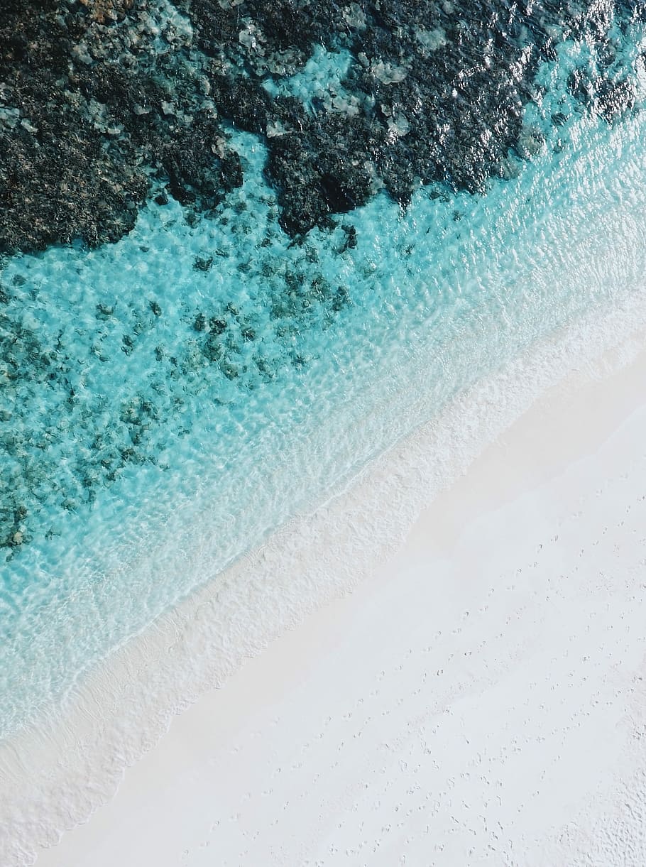 High Angle Photography, Beach Side, Blue Ocean Water, Coastal