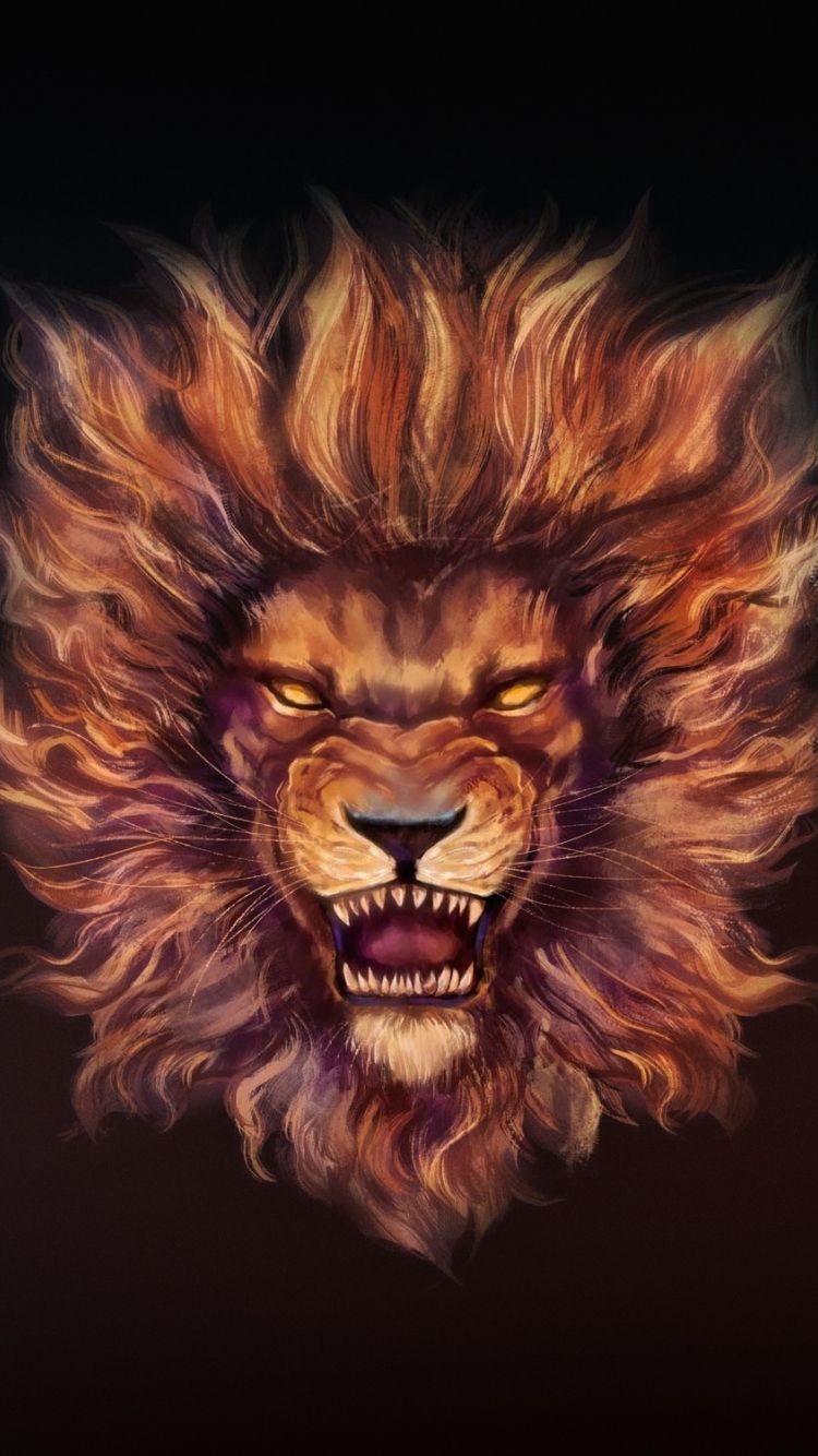 Download 750x1334 wallpaper lion's roar, fantasy, muzzle, art