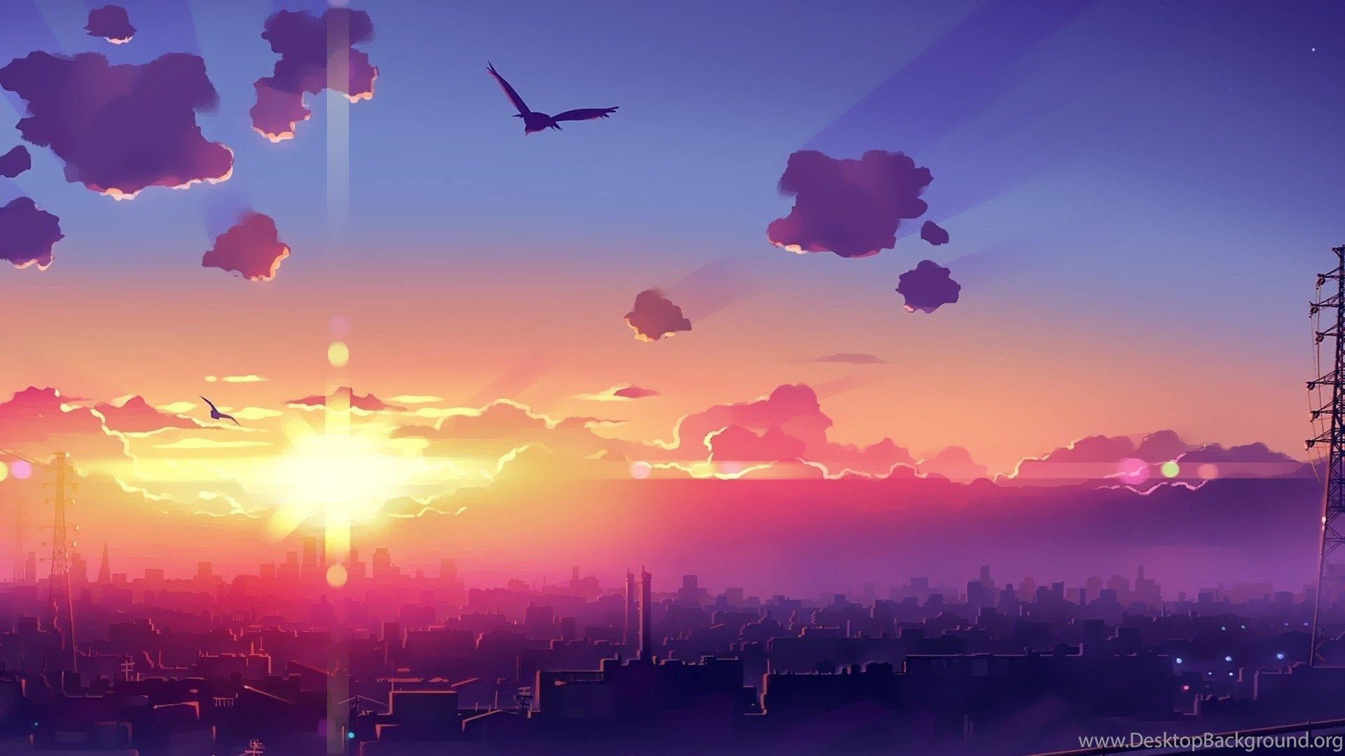 Download HD Artwork, Fantasy Art, Anime, City, Sunset, Sky