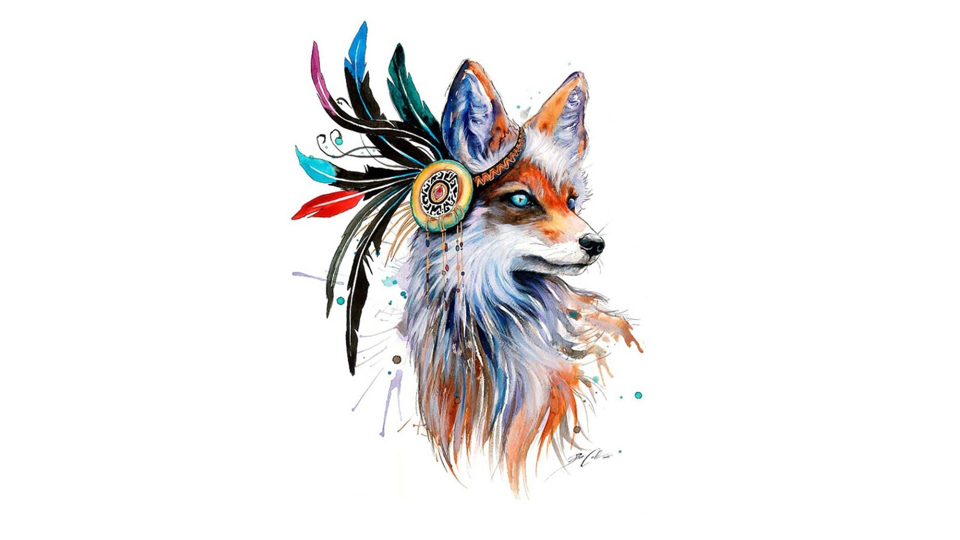 fox, Drawing, Feathers, Colorful, Simple background, Animals