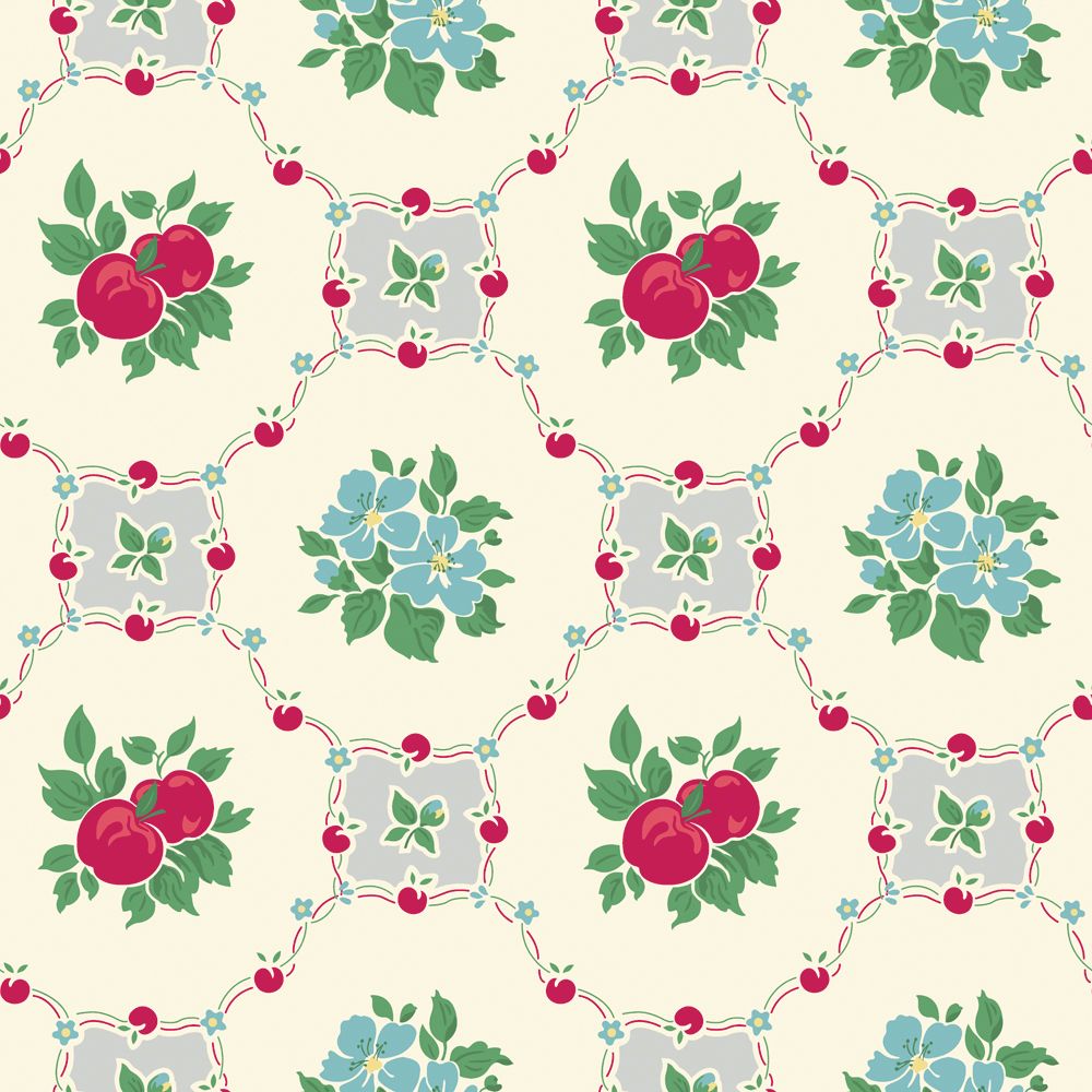 Bradbury 1940s Kitchen Wallpaper. Apple Betty Floral Wallpaper