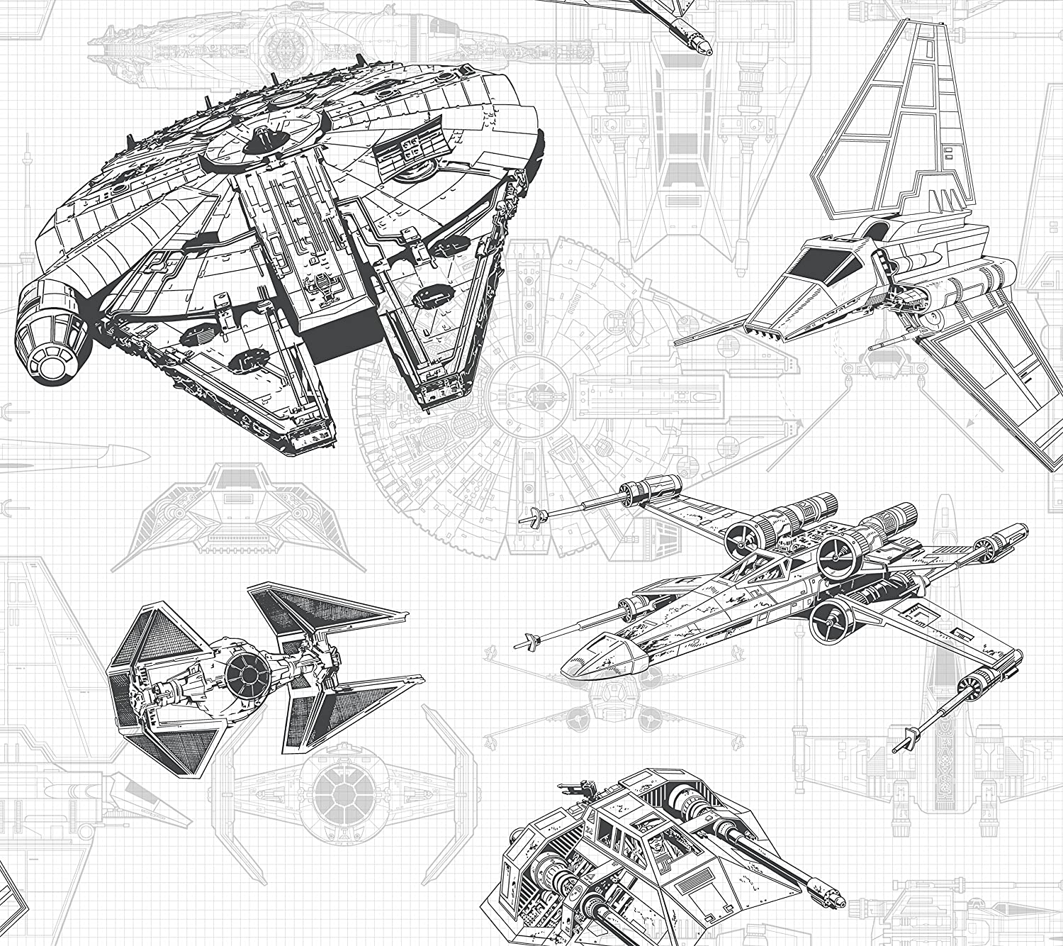 York Wallcoverings DY0304 Disney Kids III Star Wars Ship Schematic