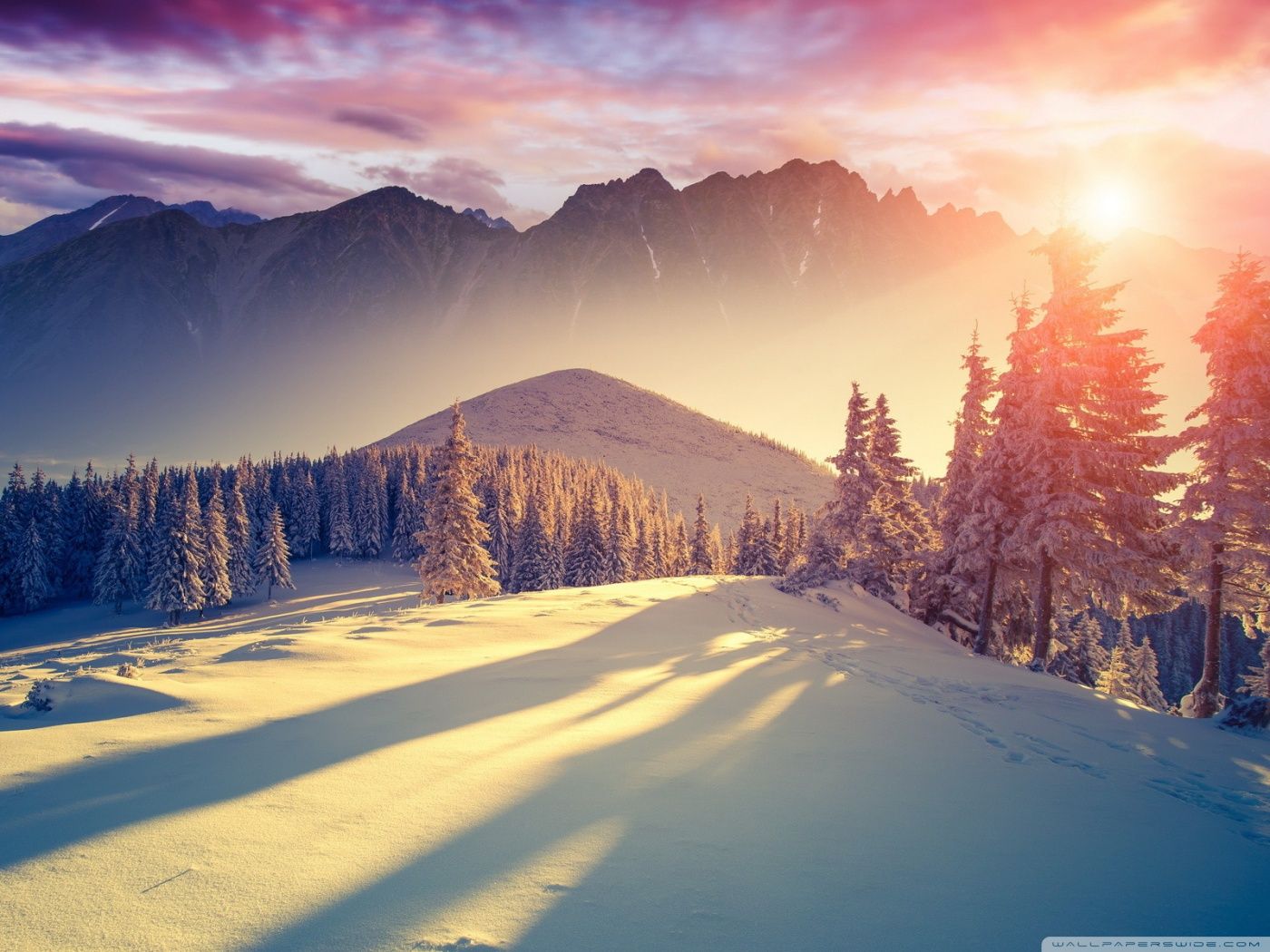 Sunset Winter Shadows Ultra HD Desktop Background Wallpaper for 4K