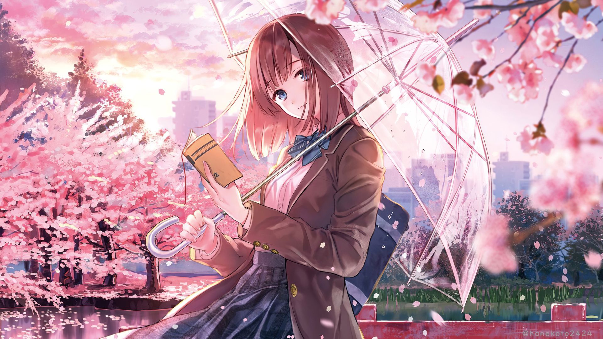 Anime Girl Cherry Blossom Season 5k Laptop Full HD 1080P