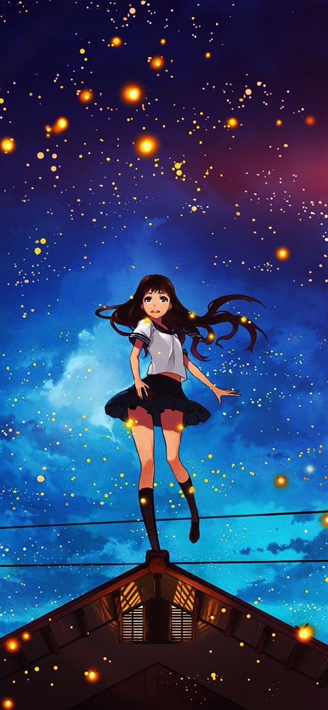 Girl anime star space night iPhone X Wallpaper Free Download
