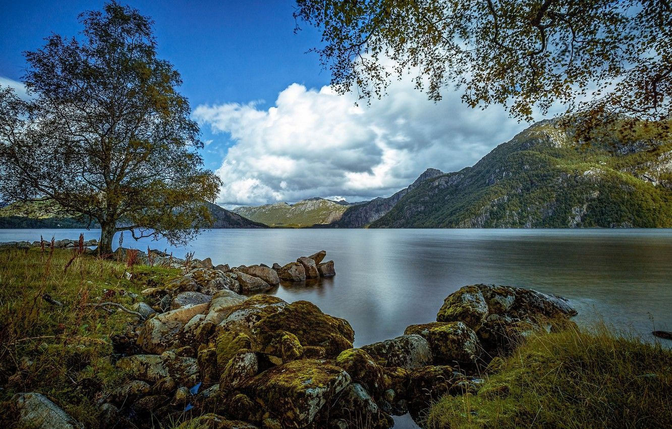 Wallpaper mountains, lake, stones, tree, Norway, Norway, Rogaland, Rogaland, The bjerkreim, Austrumdalsvatnet, Bjerkreim image for desktop, section пейзажи