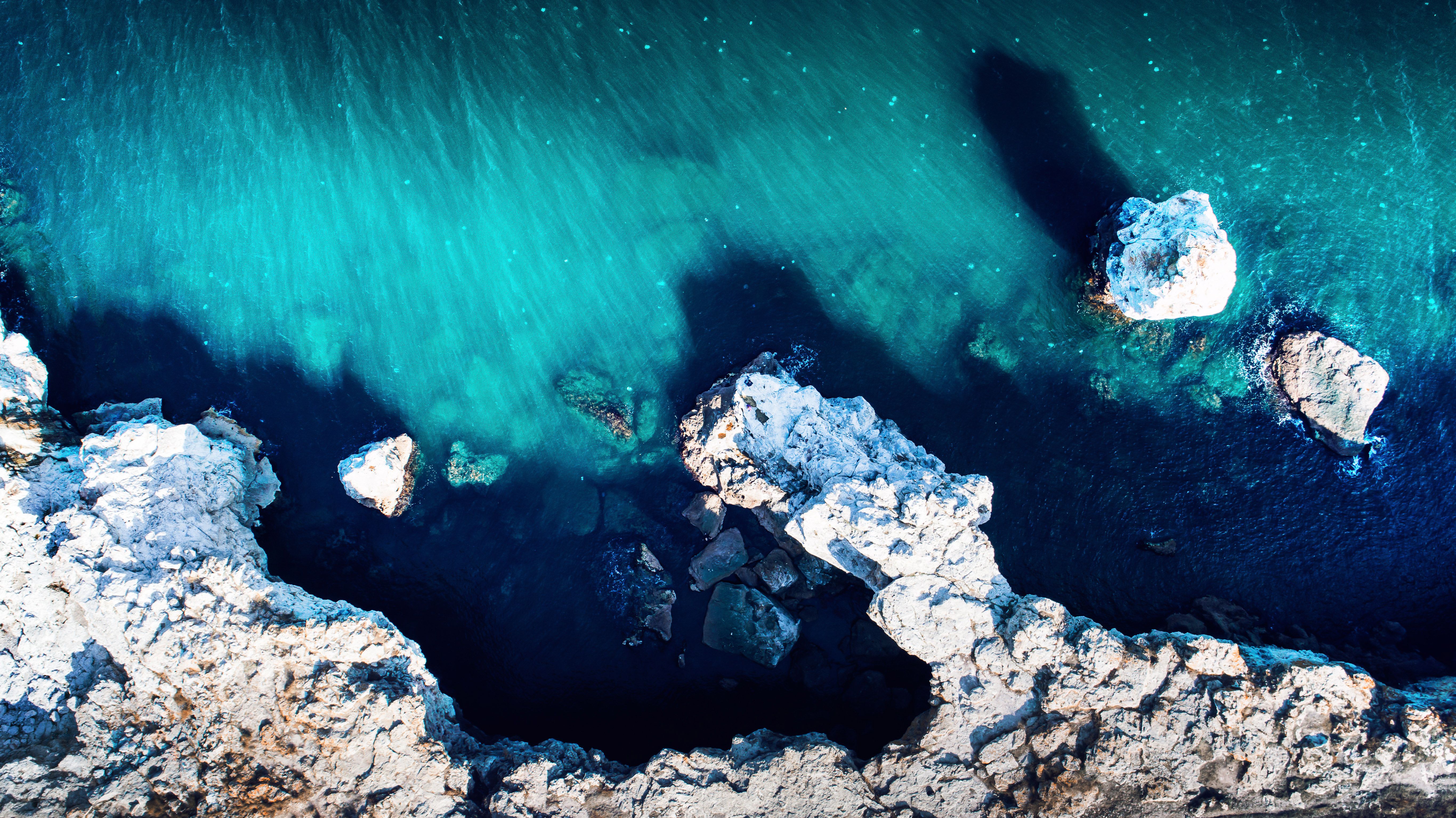 Wallpaper Rocks, Ocean, Cliff, Aerial view, HD, 5K, Nature