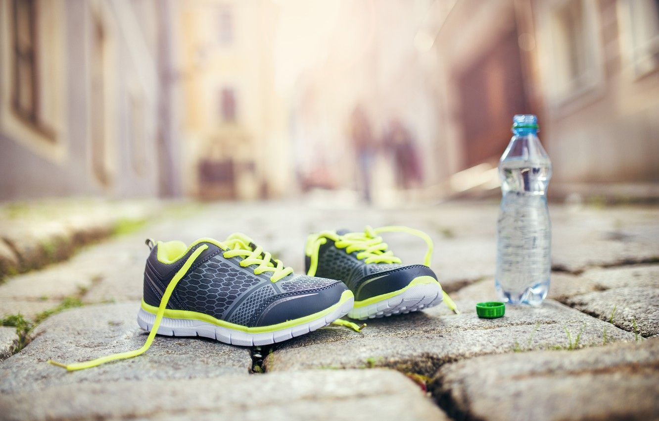 Wallpaper fitness, running shoes, healthy lifestyle, mineral water