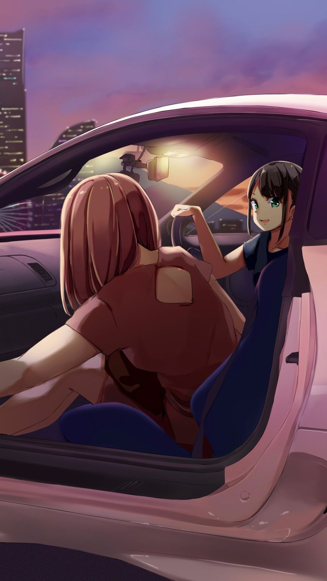 Anime Girls Sitting In Car 4k iPhone 6s, 6 Plus, Pixel