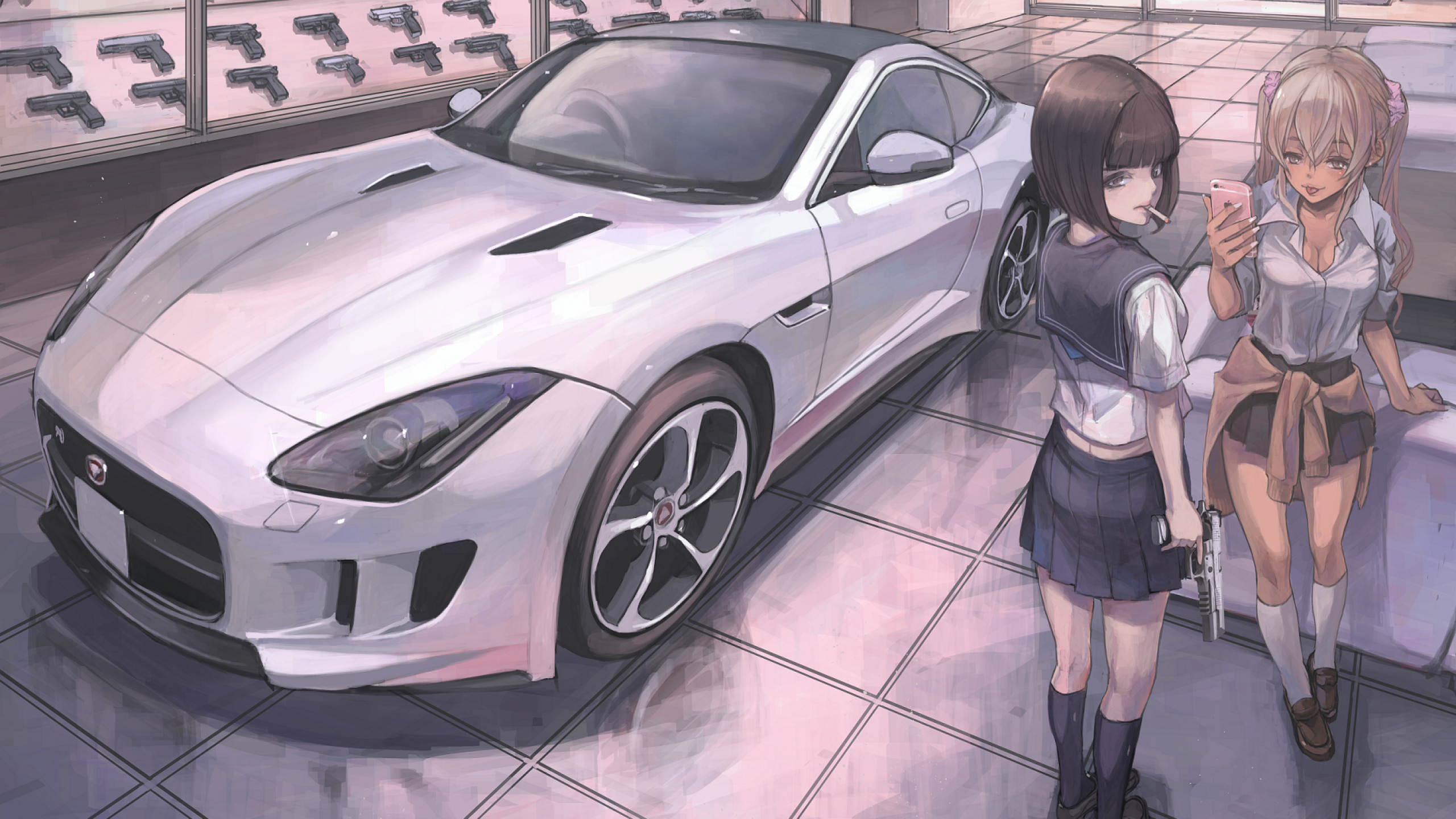Anime Sport Car, Anime Girls, School Girls, Weapon
