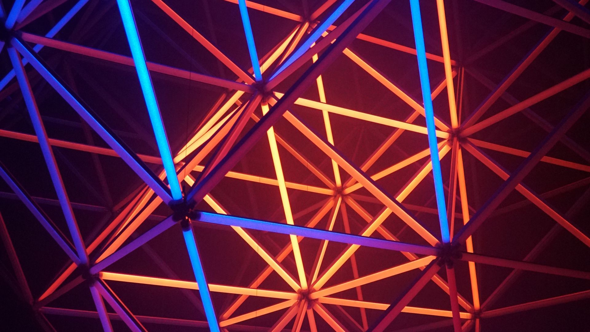 Desktop wallpaper neon shapes, structure, glow, triangle, HD image