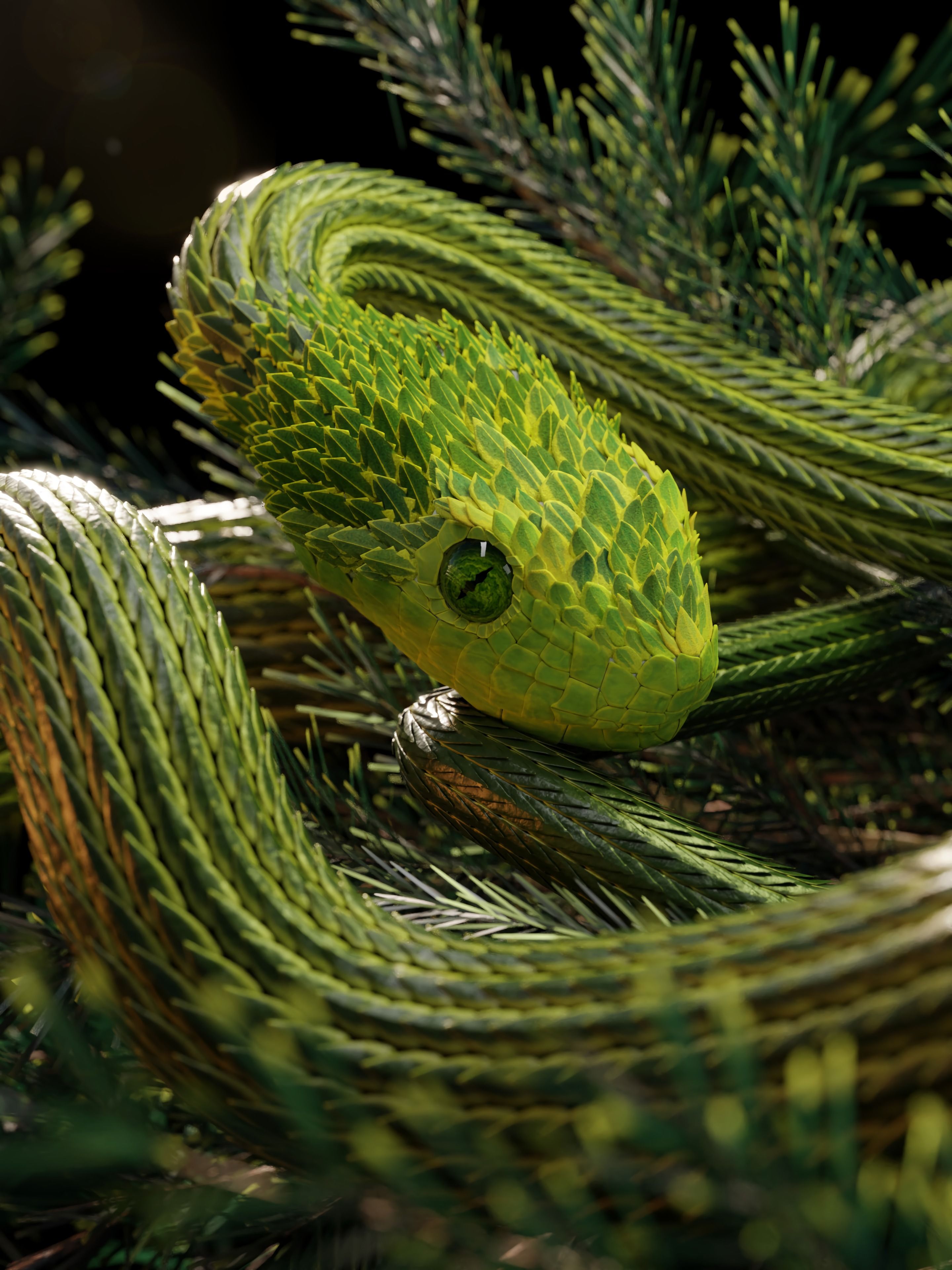 Download wallpaper 2880x3840 snake, green, reptile, scales, 3D HD