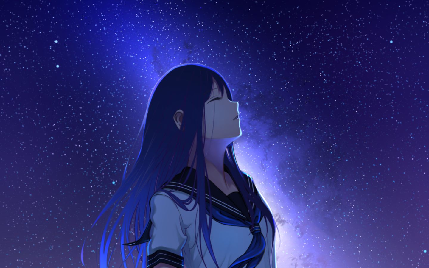 Anime Girl And Night Stars 1440x900 Wallpaper, HD Anime