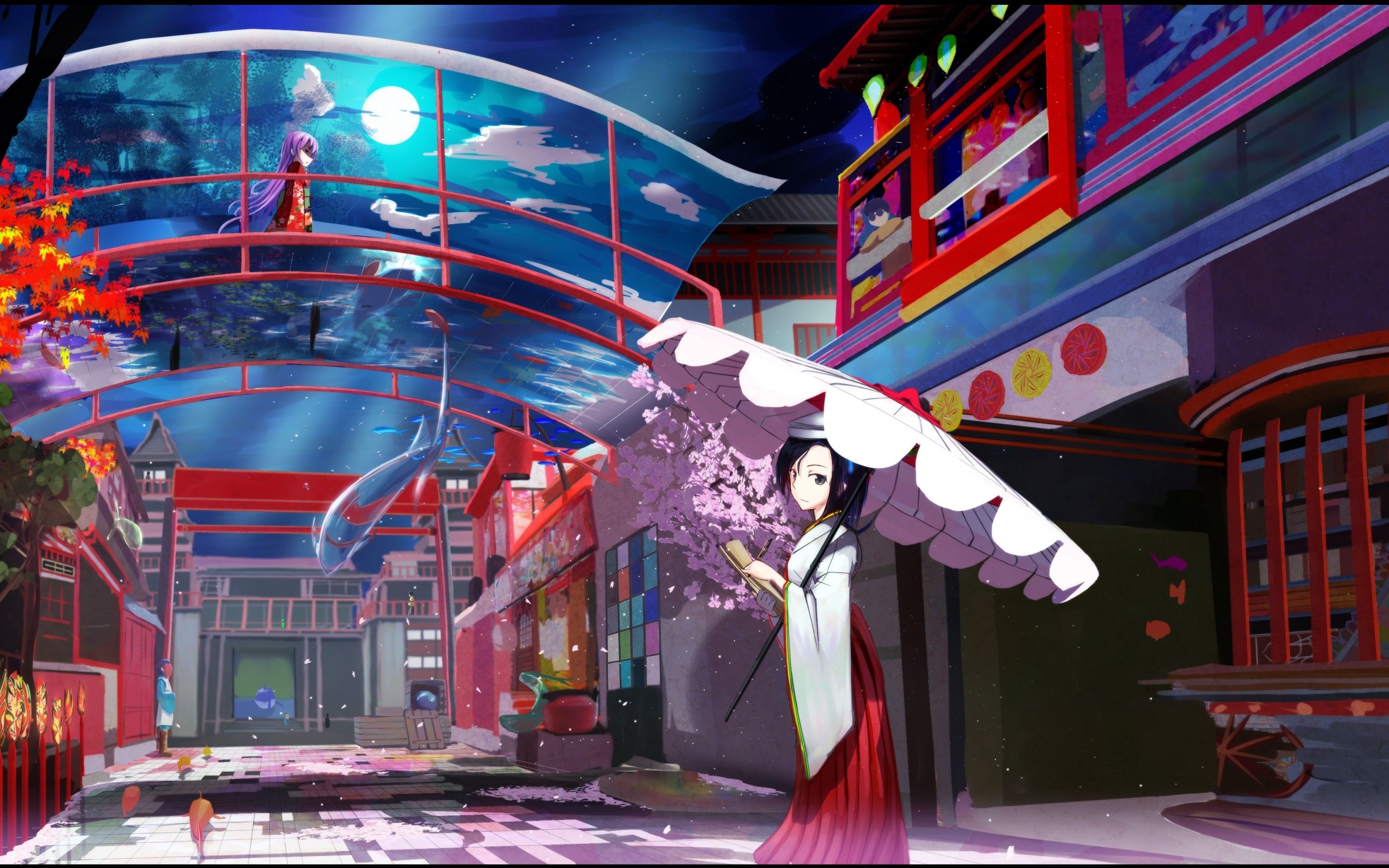 Download 2880x1800 Anime Girls, Traditional Japanese, City, Yukata