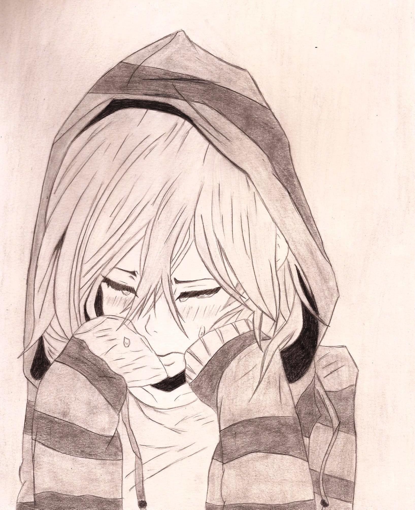 sad anime guy drawings in pencil