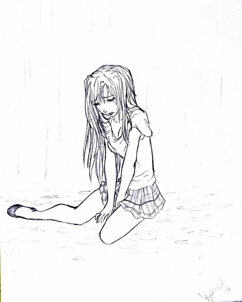 anime sad girl crying drawing